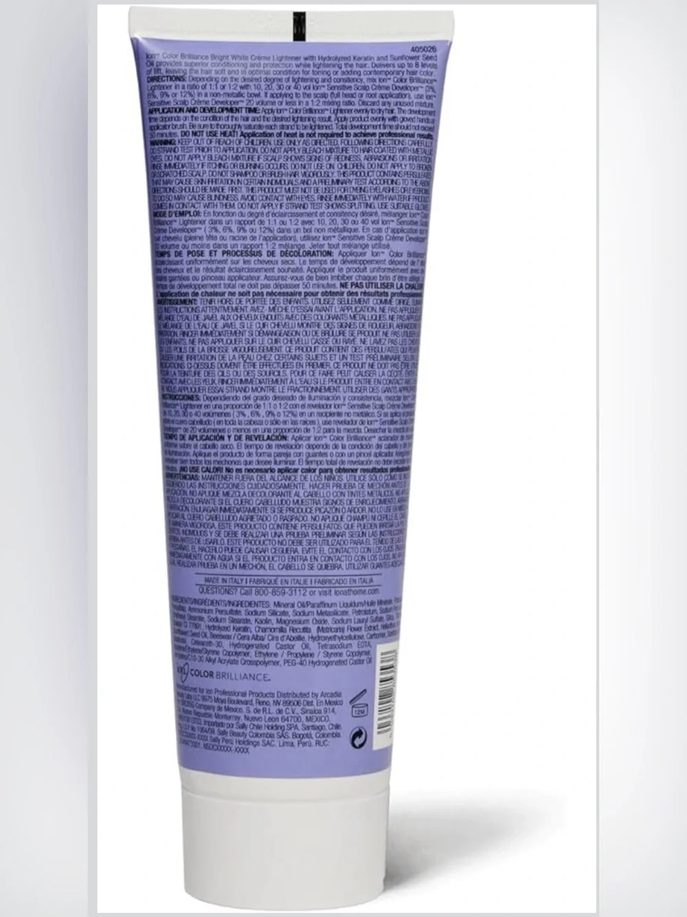NEW ion Color Brilliance Bright White Creme Lightener - Lavender Tube 10.6 oz.